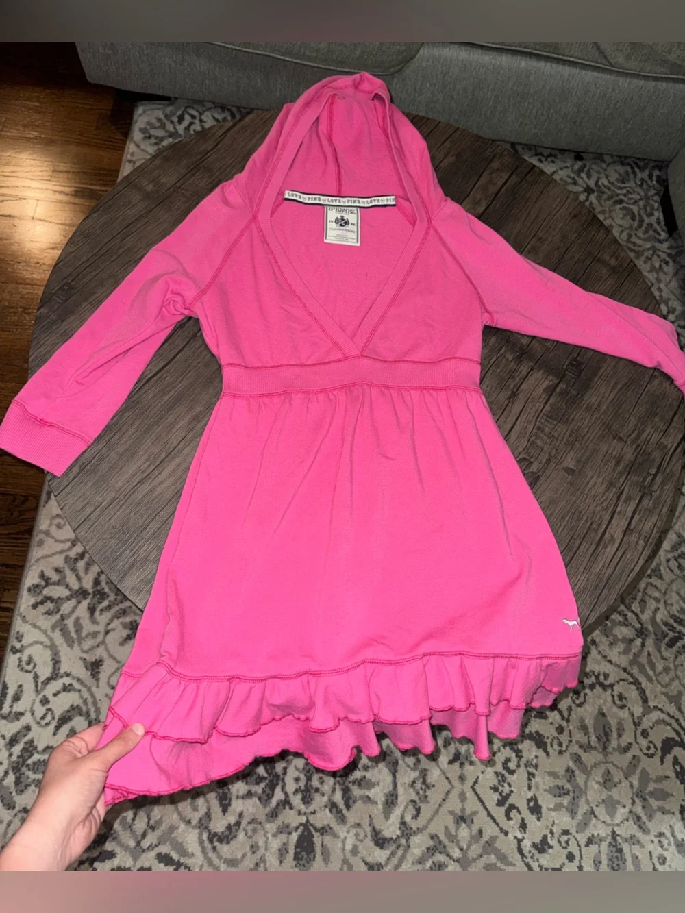 PINK Victoria's Secret Vintage Hot Pink Hooded Ruffle Dress size large - Picture 1 of 8